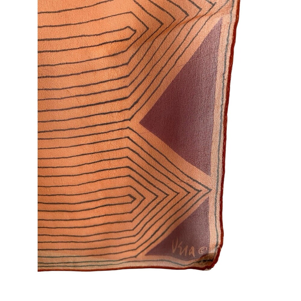 Vintage Vera Neumann Scarf  Silk Geometric Orange Maroon Black Sheer MCM Japan